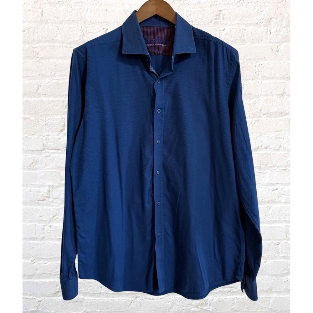 Robert Graham Modern Americana Shirt XL Tailored Fit Long Sleeve Blue Textured